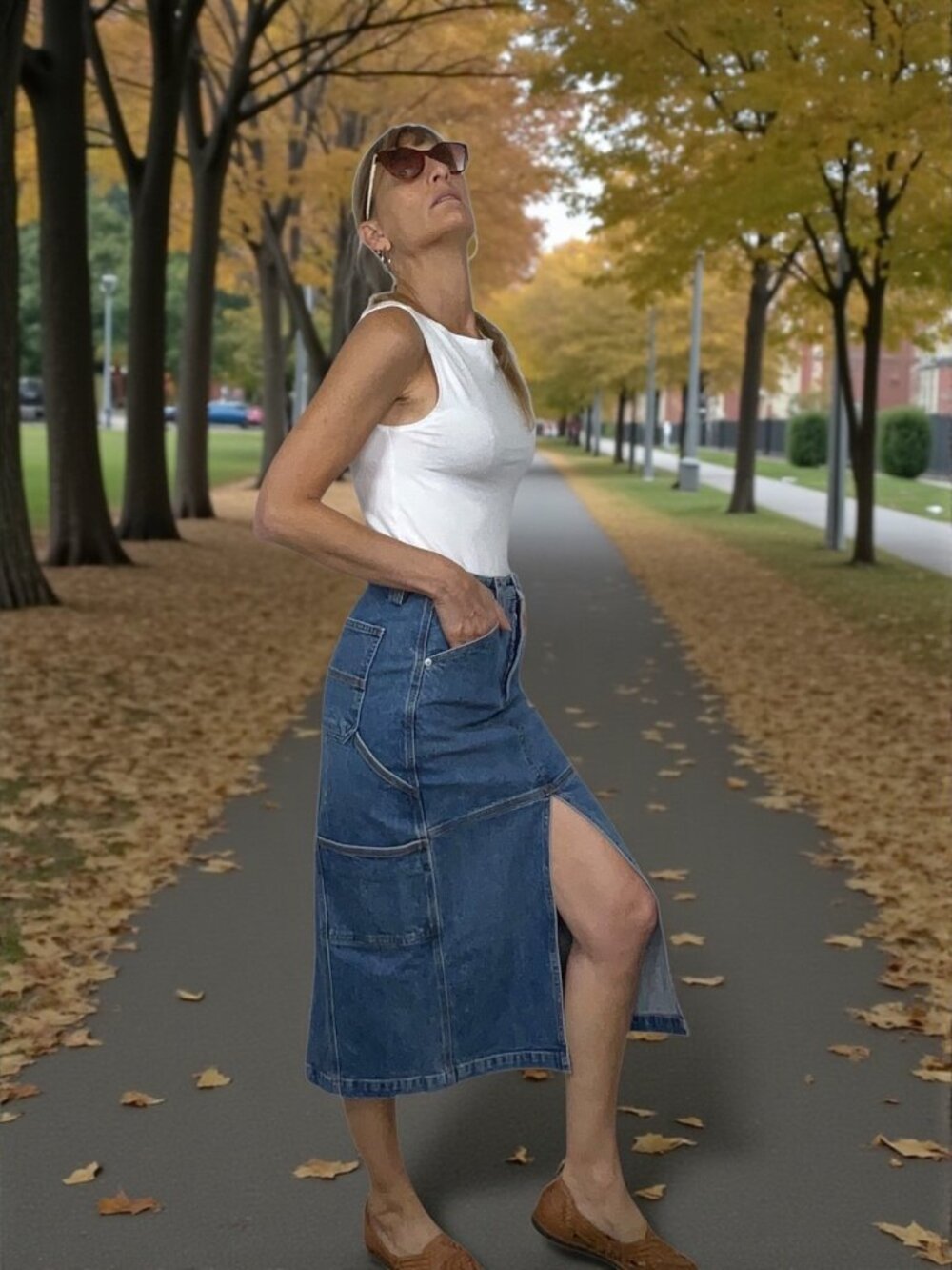 A.L.C. Alden Cargo Denim Skirt 2 Blue Midi Slits